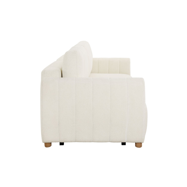 Ivory Boucle Tufted Queen Convertible Sleeper Sofa