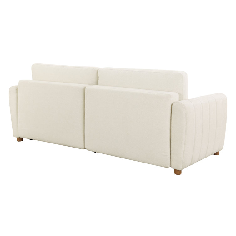 Ivory Boucle Tufted Queen Convertible Sleeper Sofa