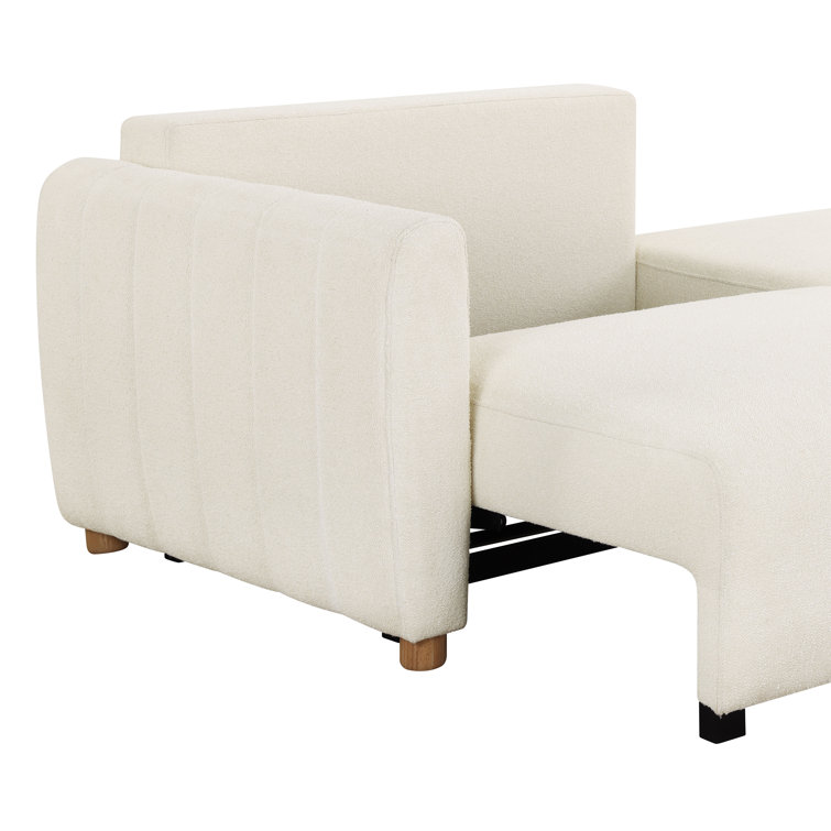 Ivory Boucle Tufted Queen Convertible Sleeper Sofa