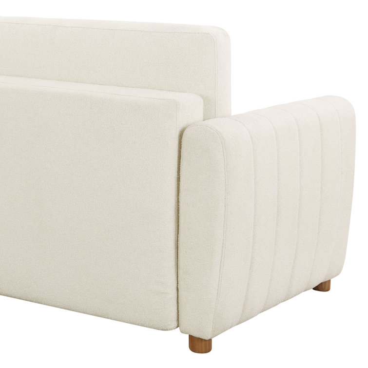 Ivory Boucle Tufted Queen Convertible Sleeper Sofa