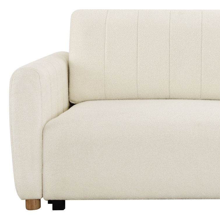 Ivory Boucle Tufted Queen Convertible Sleeper Sofa