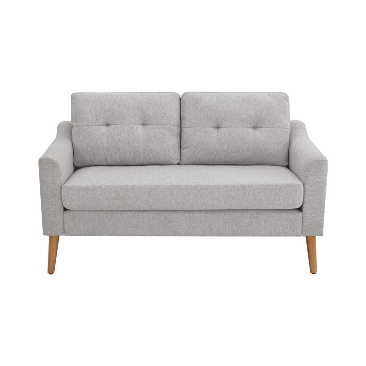 Light Gray Tufted Fabric Loveseat with Ottoman and Wood Legs
