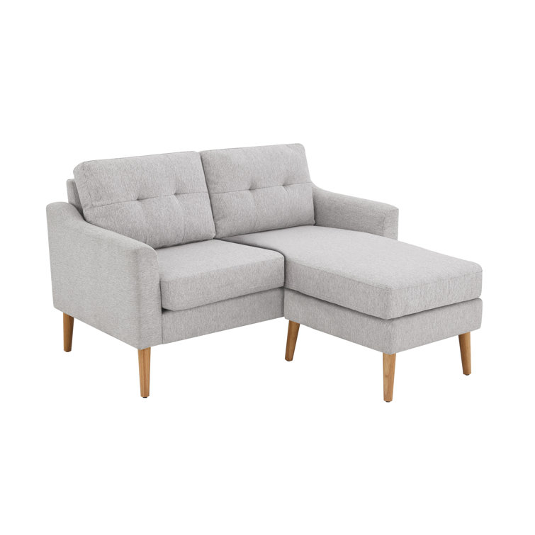 Light Gray Tufted Fabric Loveseat with Ottoman and Wood Legs