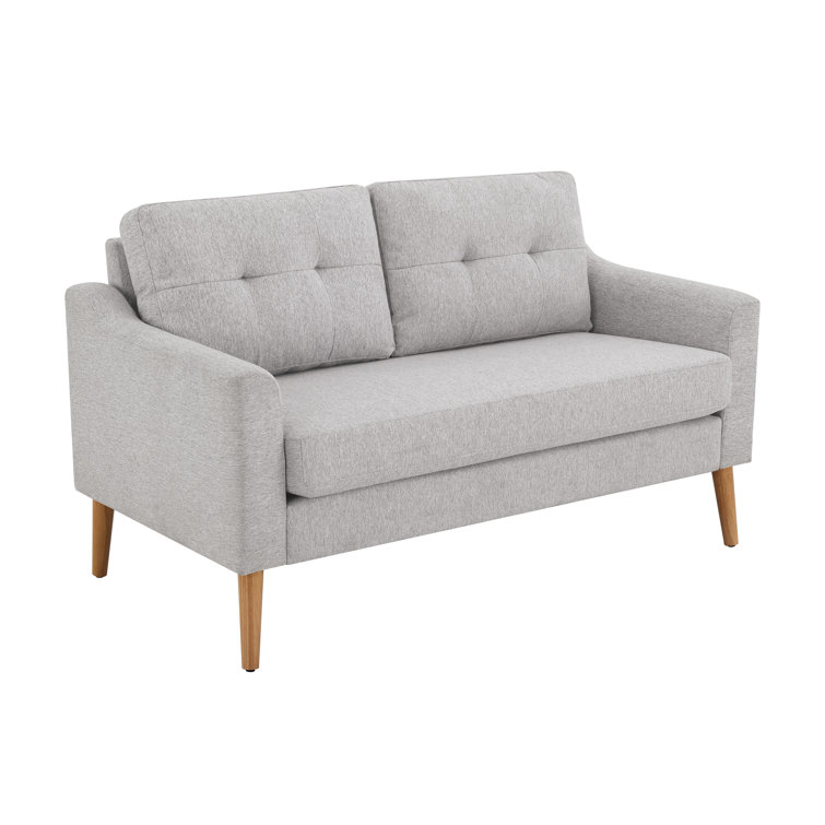 Light Gray Tufted Fabric Loveseat with Ottoman and Wood Legs