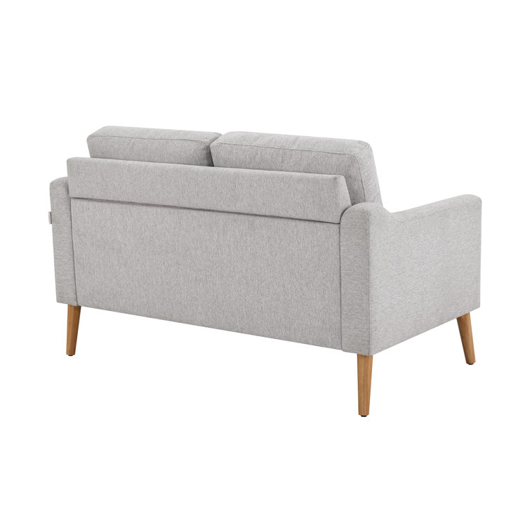 Light Gray Tufted Fabric Loveseat with Ottoman and Wood Legs