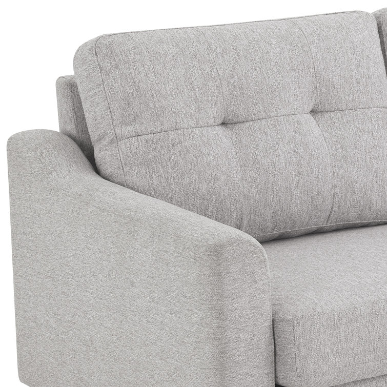 Light Gray Tufted Fabric Loveseat with Ottoman and Wood Legs