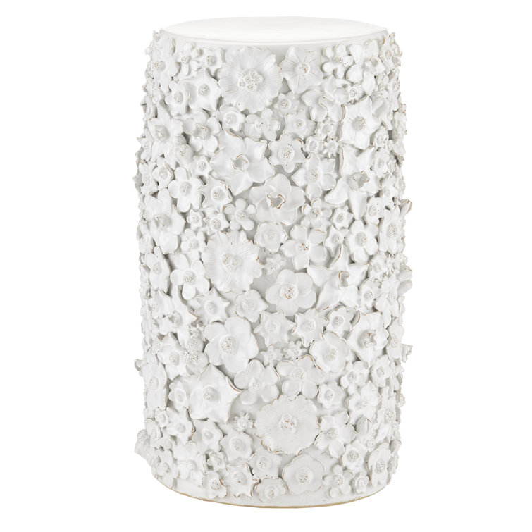 Jessamine White Ceramic Floral Round End Table