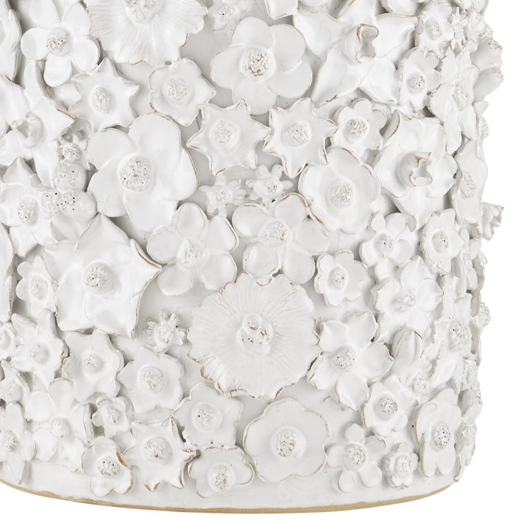 Jessamine White Ceramic Floral Round End Table