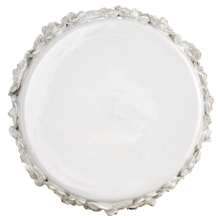 Jessamine White Ceramic Floral Round End Table