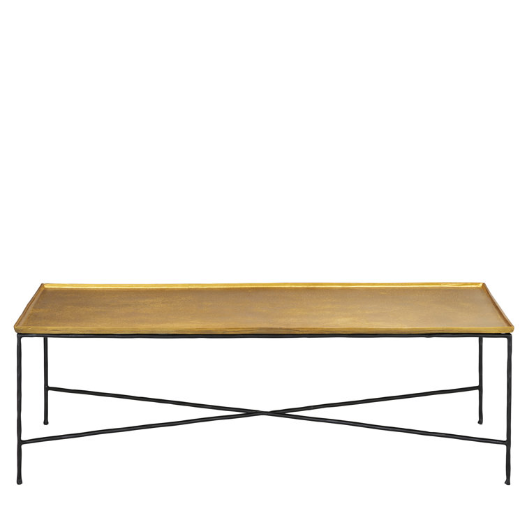 Antique Brass and Black Iron Rectangular Coffee Table