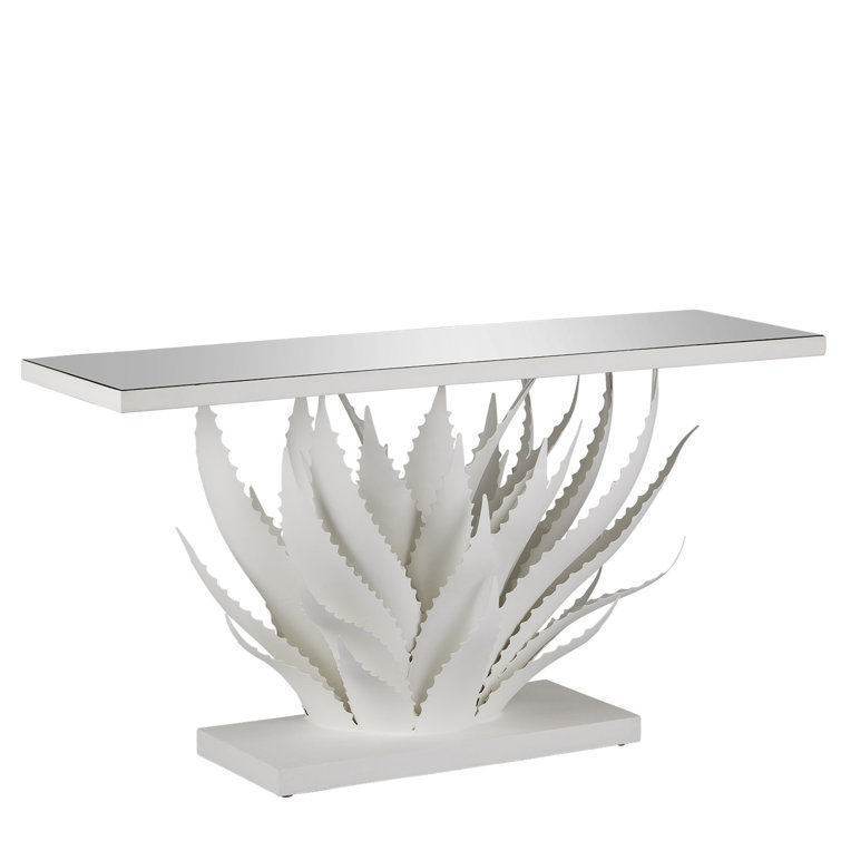 Agave White Mirrored Console Table with Metal Base