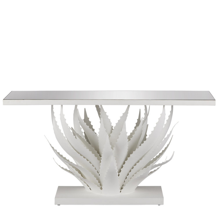 Agave White Mirrored Console Table with Metal Base
