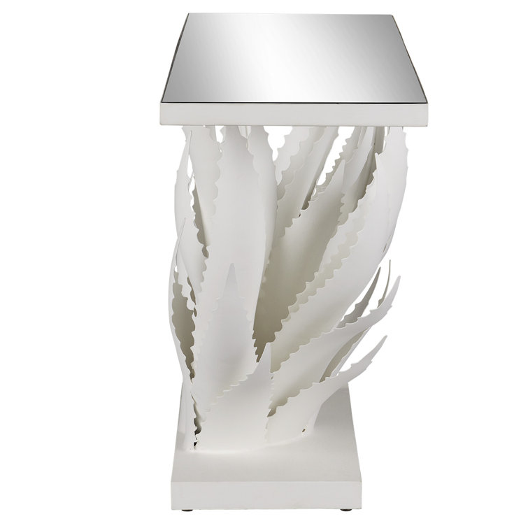 Agave White Mirrored Console Table with Metal Base