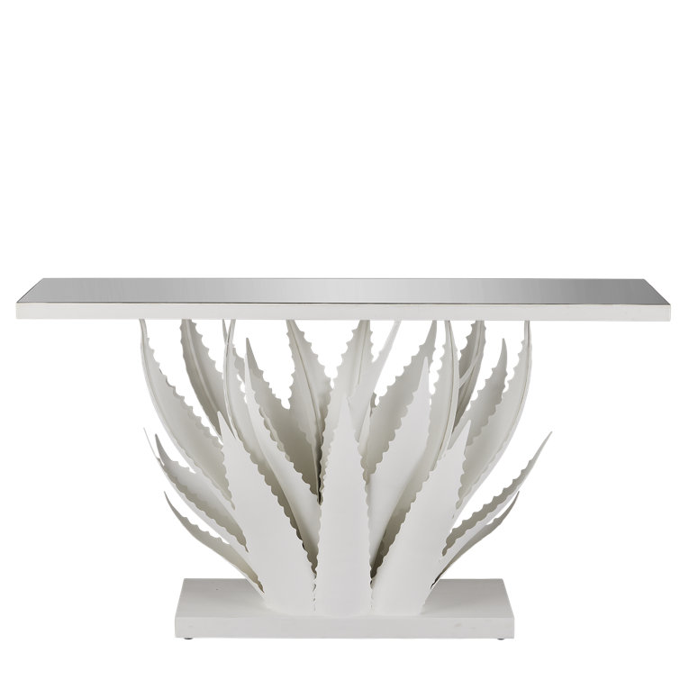 Agave White Mirrored Console Table with Metal Base