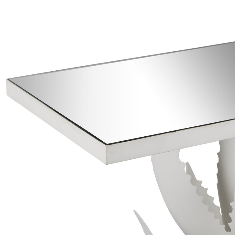 Agave White Mirrored Console Table with Metal Base