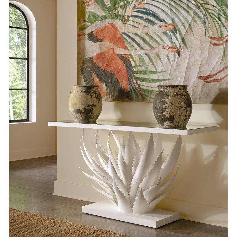 Agave White Mirrored Console Table with Metal Base