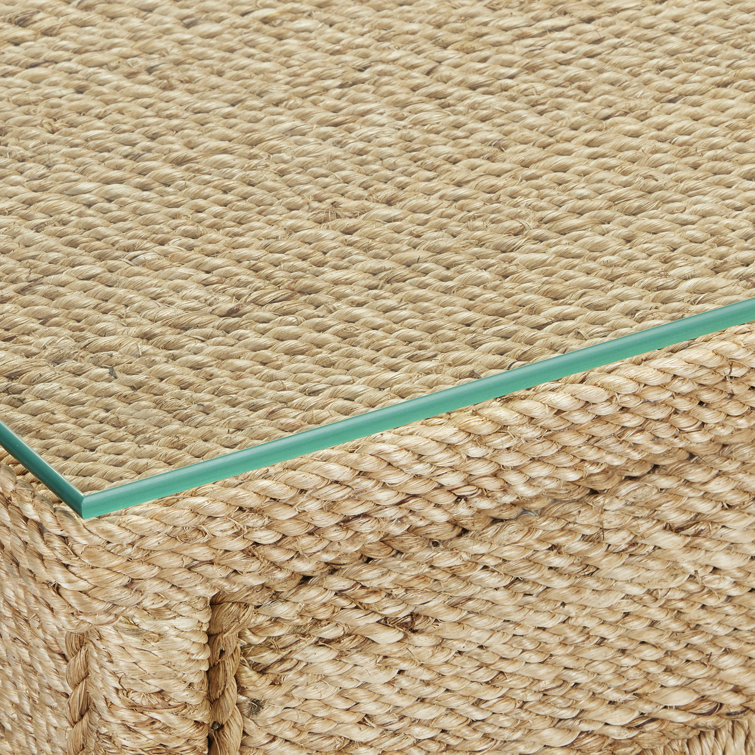 Natural Brown Carafe Rope-Wrapped Desk with Glass Top