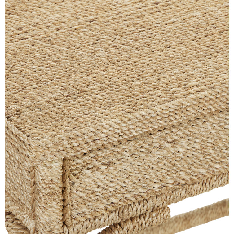 Natural Brown Carafe Rope-Wrapped Desk with Glass Top