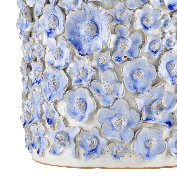 Jessamine White Ceramic Floral Round End Table