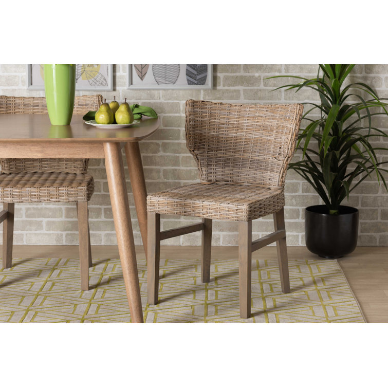 Bohemian Brown Rattan & Mahogany Low Dining Chair Set