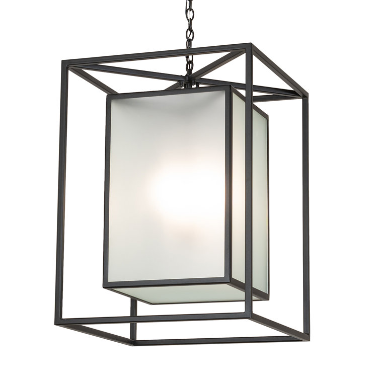 Textured Black 4-Light Indoor/Outdoor Lantern Chandelier