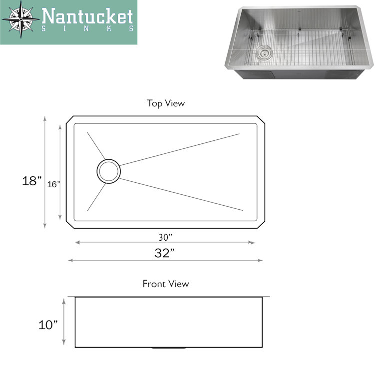 32'' Satin Stainless Steel Undermount Single Bowl Kitchen Sink