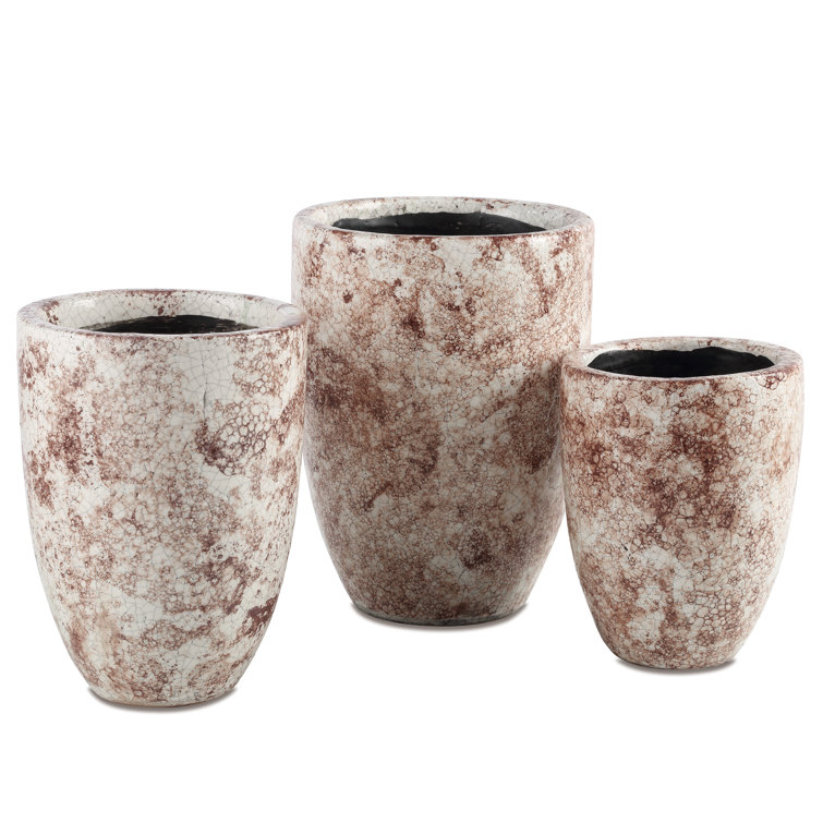 Rustic Brown and Off-White Ceramic Table Vase Set
