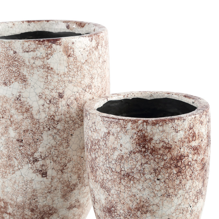 Rustic Brown and Off-White Ceramic Table Vase Set