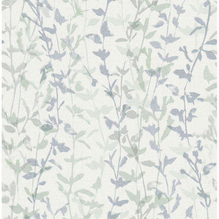 White and Blue Botanical Self-Adhesive Peel and Stick Wallpaper