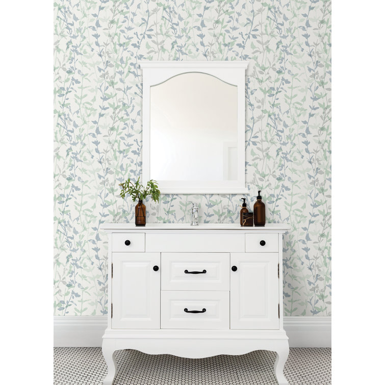 White and Blue Botanical Self-Adhesive Peel and Stick Wallpaper