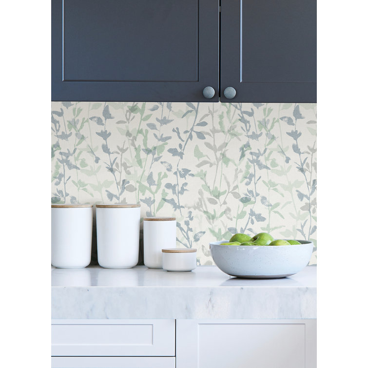 White and Blue Botanical Self-Adhesive Peel and Stick Wallpaper