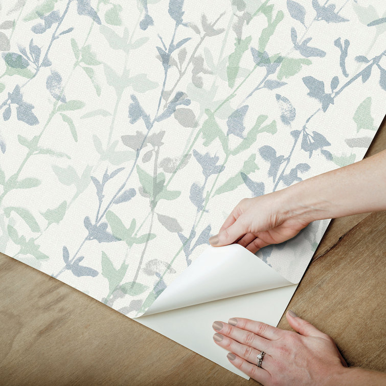 White and Blue Botanical Self-Adhesive Peel and Stick Wallpaper