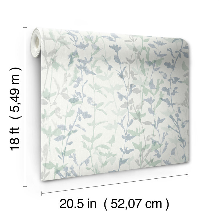 White and Blue Botanical Self-Adhesive Peel and Stick Wallpaper