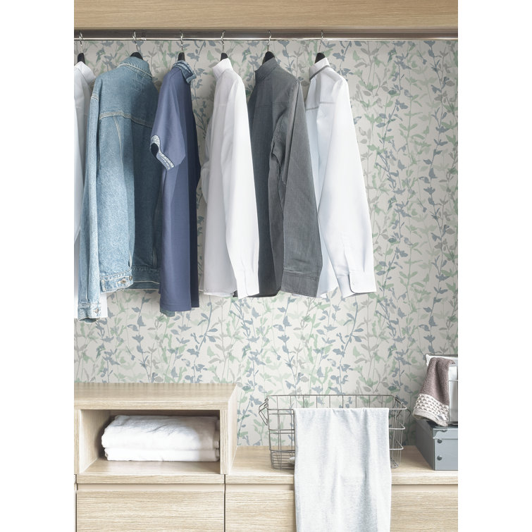 White and Blue Botanical Self-Adhesive Peel and Stick Wallpaper