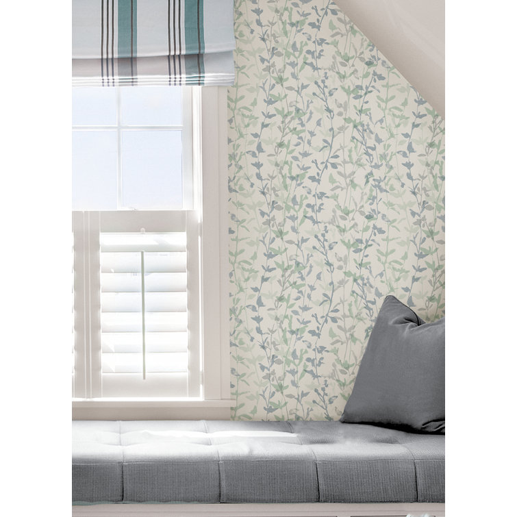 White and Blue Botanical Self-Adhesive Peel and Stick Wallpaper