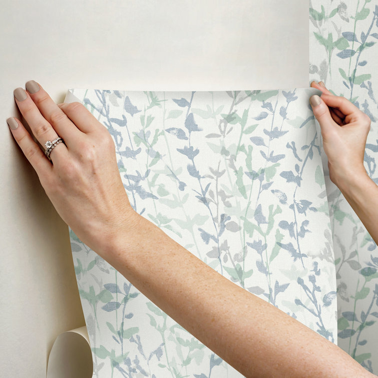 White and Blue Botanical Self-Adhesive Peel and Stick Wallpaper