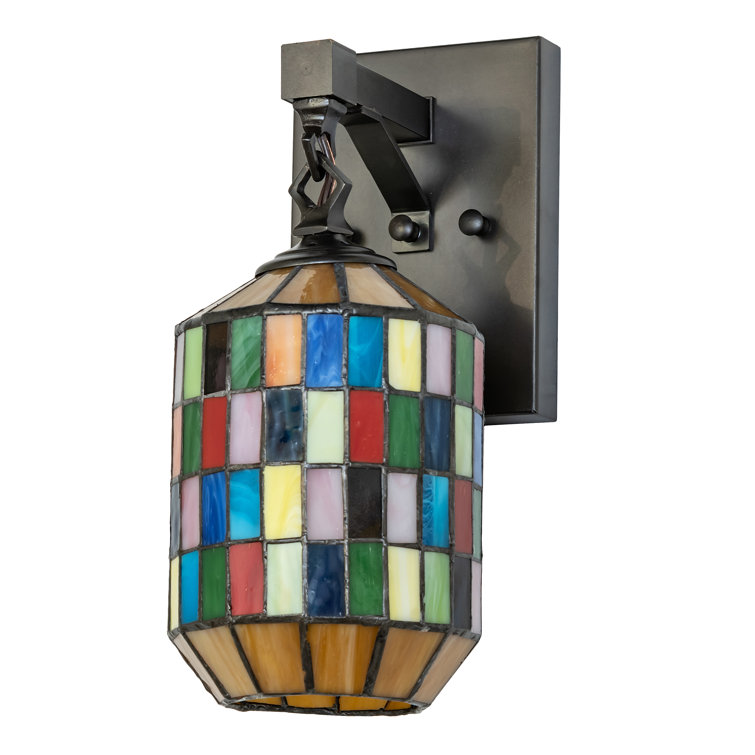 Craftsman Brown Stained Glass Lantern Wall Sconce