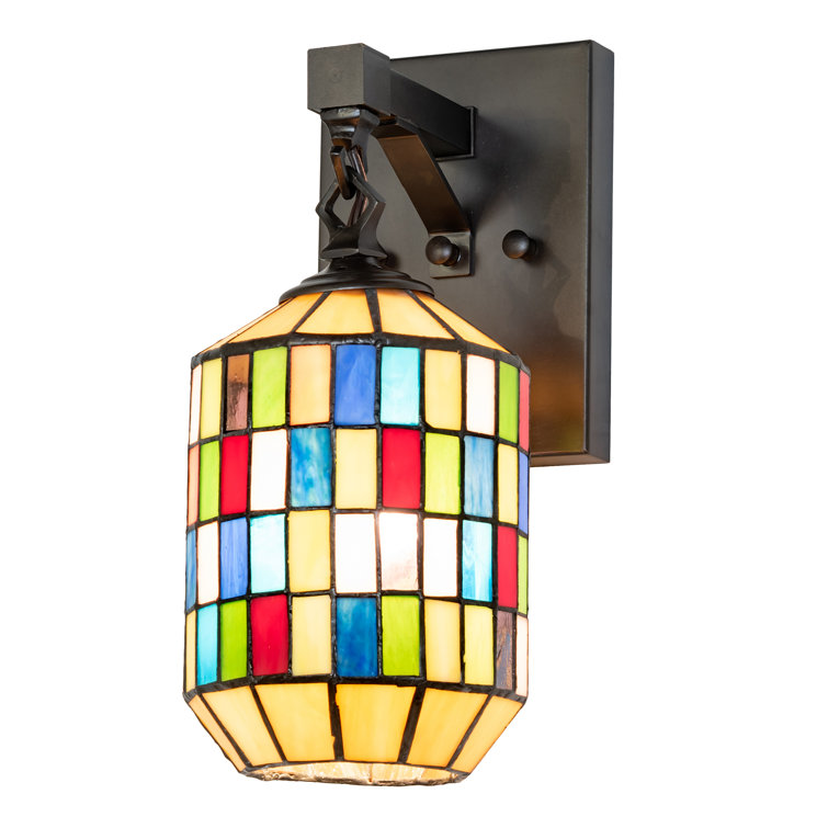 Craftsman Brown Stained Glass Lantern Wall Sconce