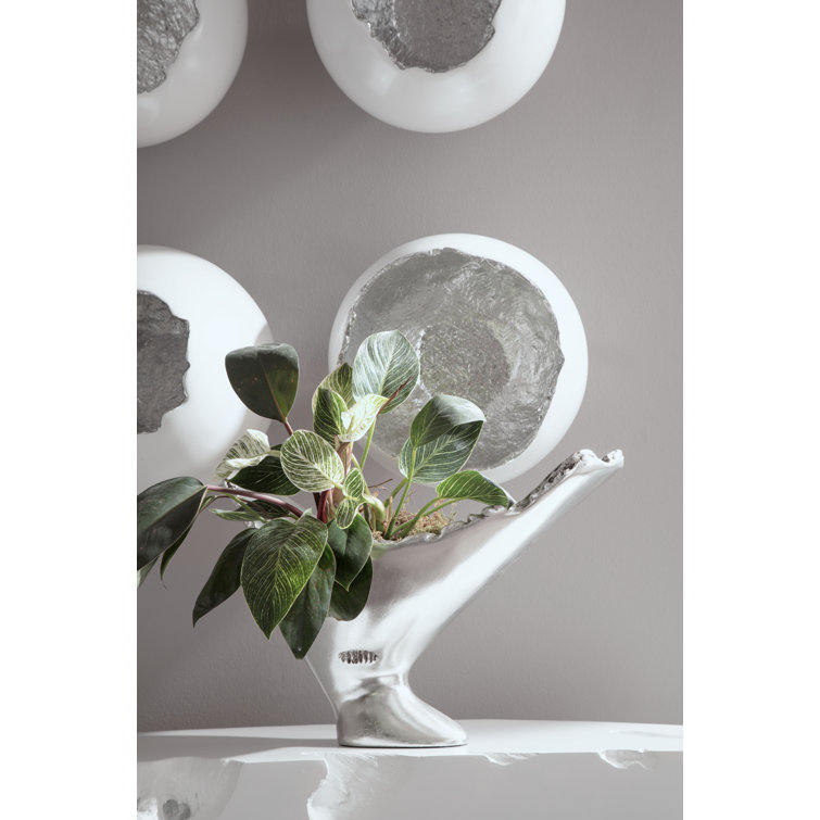 Burled Silver Leaf 14" Wood-Like Resin Decorative Vase