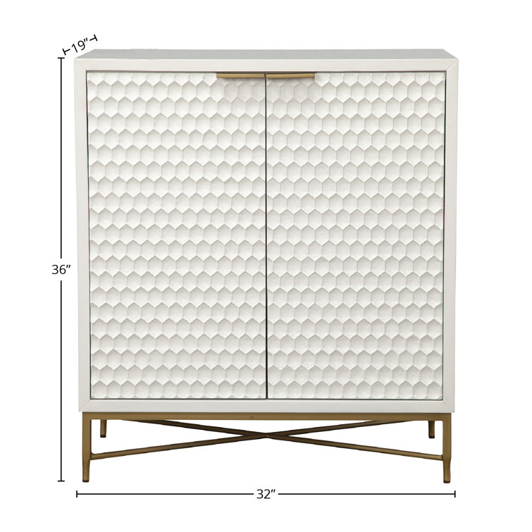 Pearl White Mahogany 32'' Bar Cabinet with Gold Accents