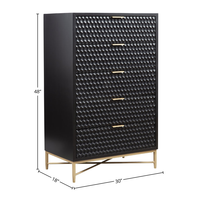Black Pearl Contemporary Mahogany 5-Drawer Chest with Gold Accents
