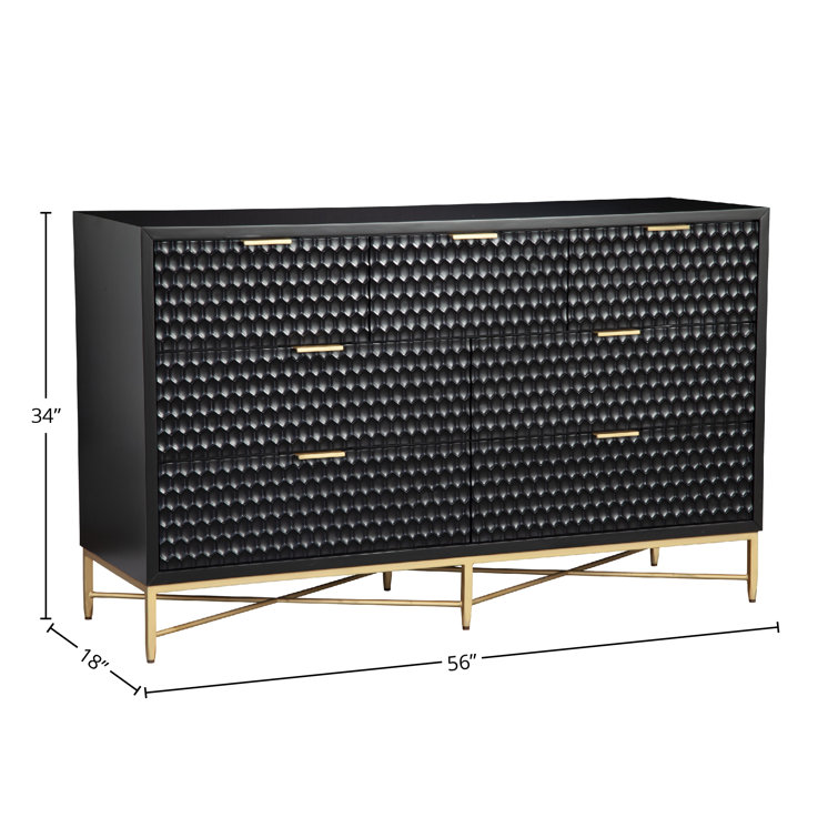 Black Pearl Contemporary 7-Drawer Dresser with Gold Accents