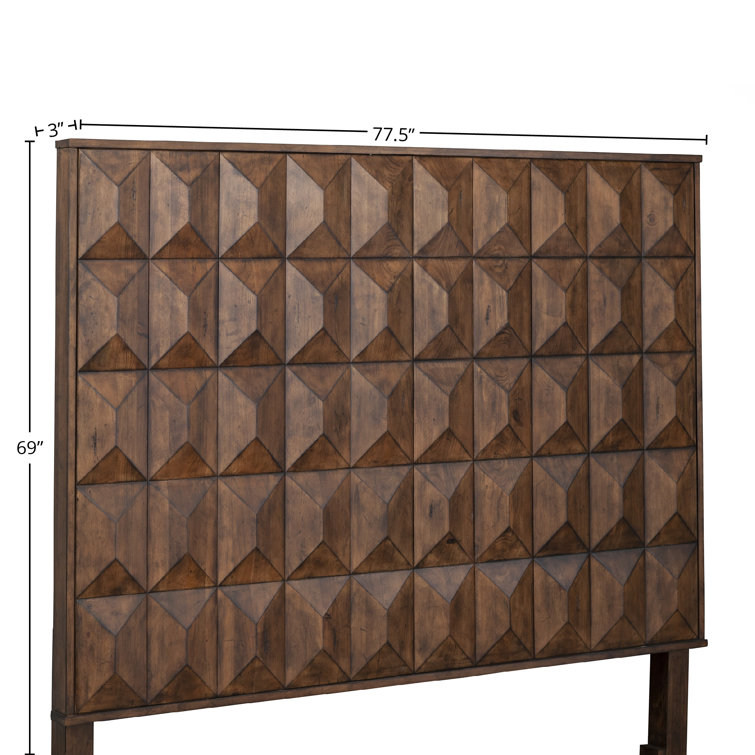 California King Pine Wood Panel Headboard with Geometric Design