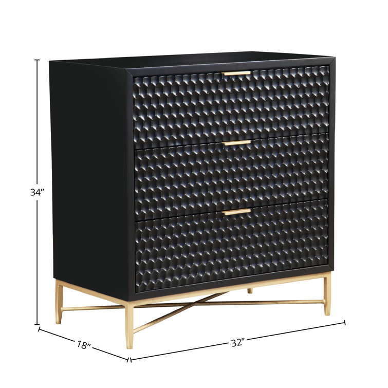 Black Pearl Contemporary 3-Drawer Mahogany Dresser with Gold Accents
