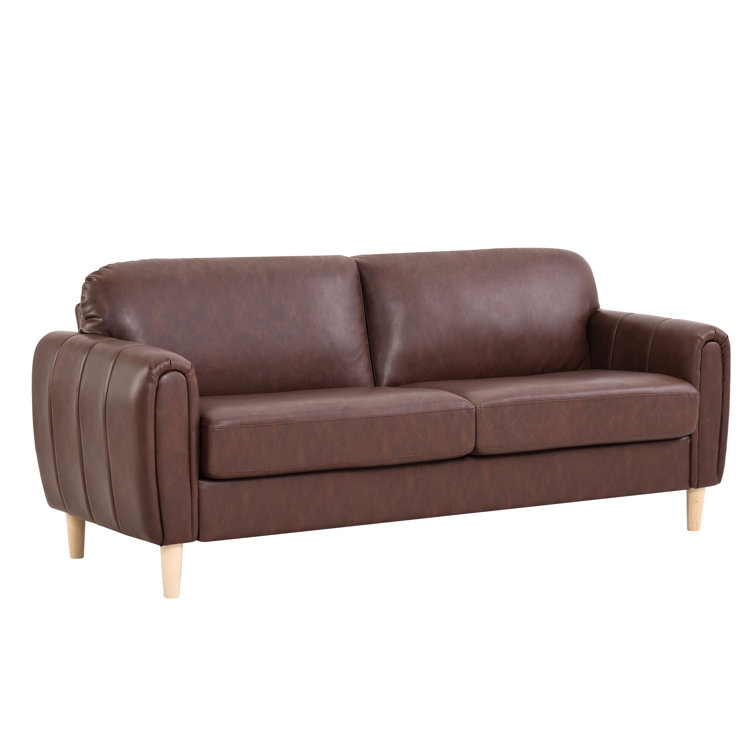Brown Faux Leather Tufted Sofa with Removable Cushions
