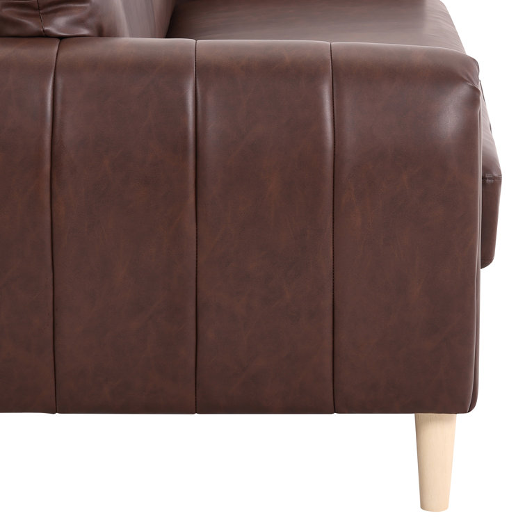Brown Faux Leather Tufted Sofa with Removable Cushions