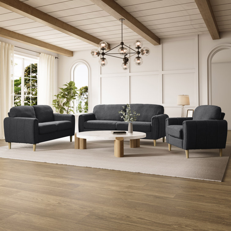 Charcoal Gray Tufted Faux Leather Lawson Sofa with Wood Legs