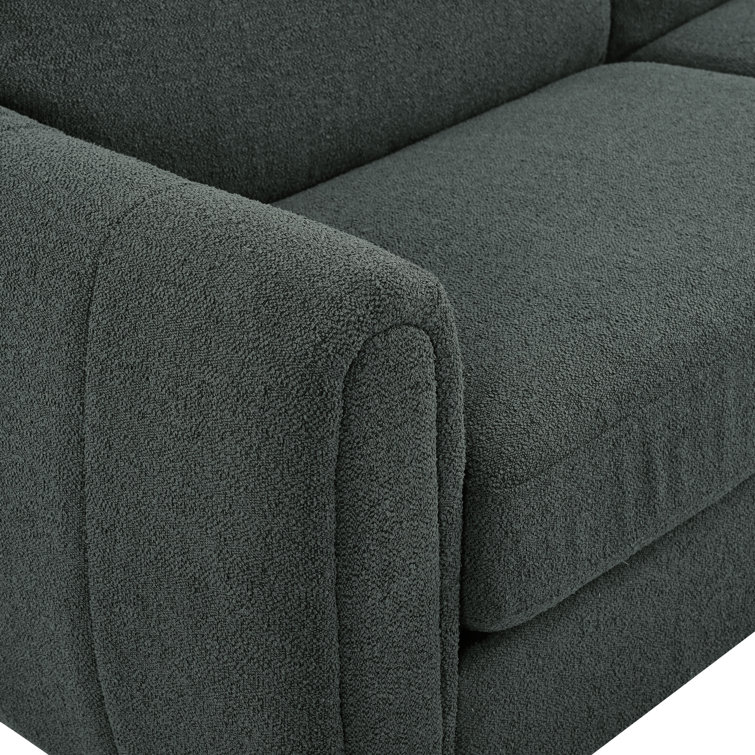 Charcoal Gray Tufted Faux Leather Lawson Sofa with Wood Legs