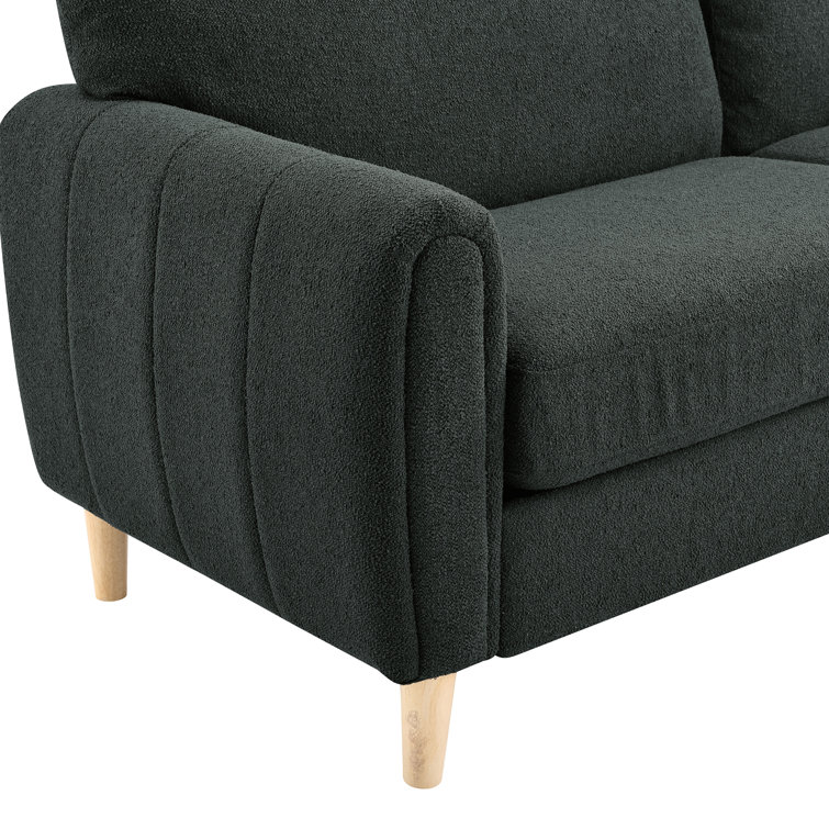 Charcoal Gray Tufted Faux Leather Lawson Sofa with Wood Legs