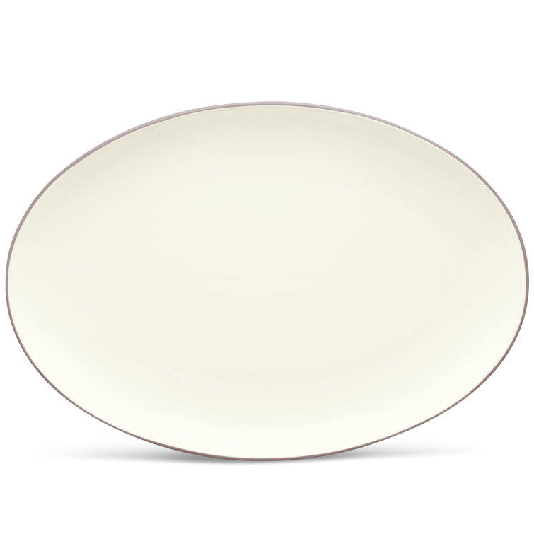 White Ceramic Oval Serving Platter with Trim Embellishment